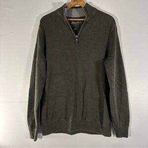 Eddie Bauer 100% Cotton Men's Forest Green Quarter Zip Sweater